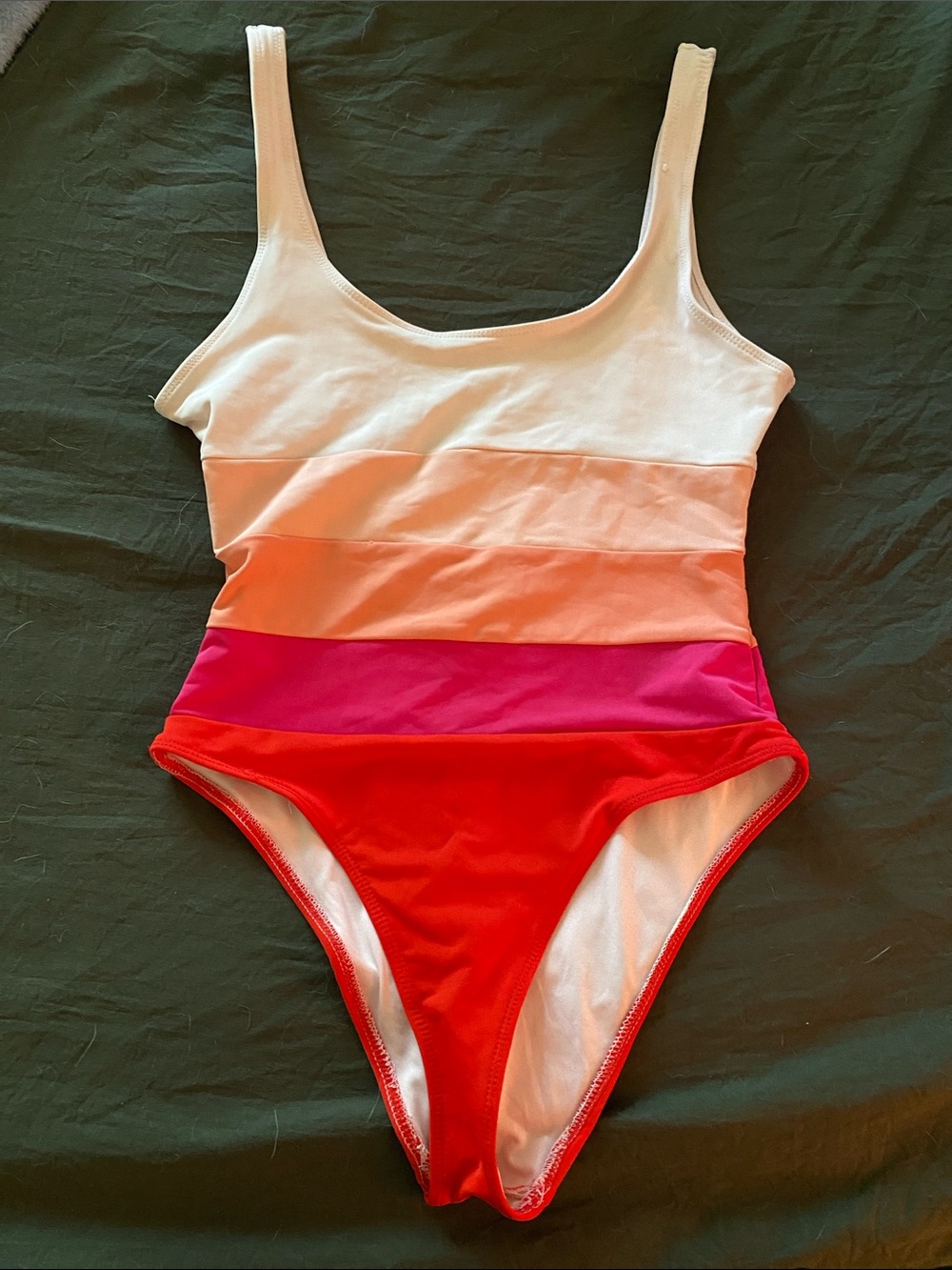 Colorblock Stripe One-Piece Swimsuit - White/Pink/Red